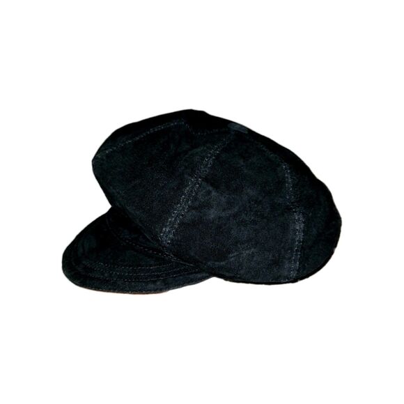 Liz Claiborne Vtg Black Suede Visor Cap Newsboy, Cabbie Hat Y2K - Picture 8 of 12